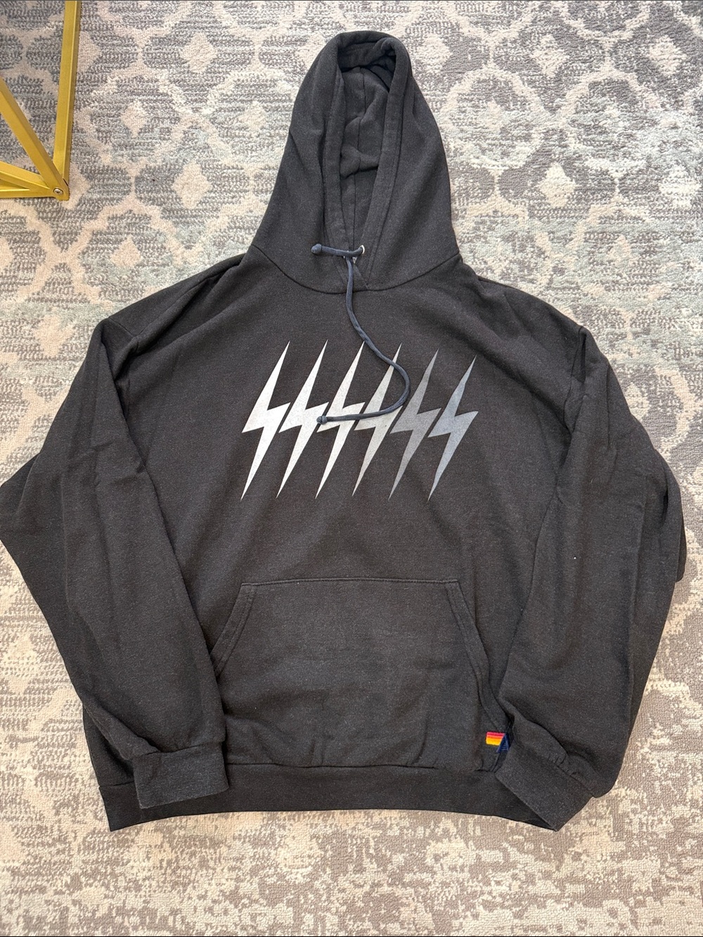 Aviator Nation Black Hoodie with Silver Lightning Graphic